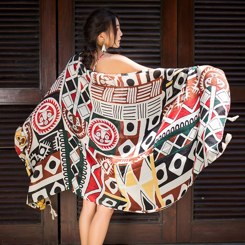 Design Brand Women Scarf Sunscreen Cotton Shawls Dual-Use Summer Autumn Long Scarves Seaside Holiday Beach Towel Beachwear Veils