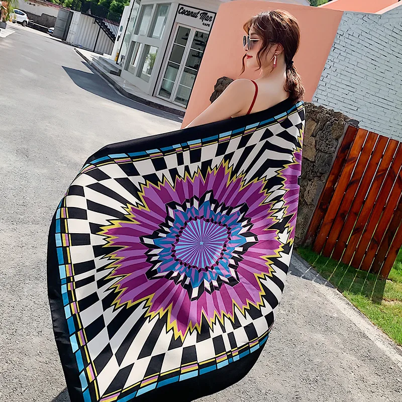 Design Brand Women Scarf Sunscreen Cotton Shawls Dual-Use Summer Autumn Long Scarves Seaside Holiday Beach Towel Beachwear Veils