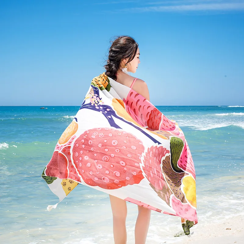 Design Brand Women Scarf Sunscreen Cotton Shawls Dual-Use Summer Autumn Long Scarves Seaside Holiday Beach Towel Beachwear Veils
