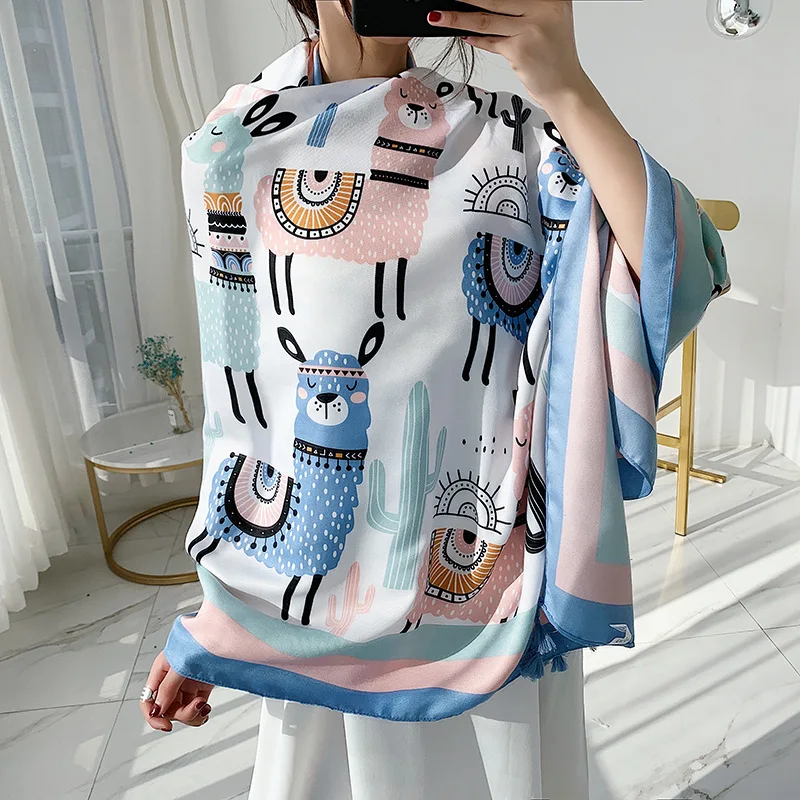 Design Brand Women Scarf Sunscreen Cotton Shawls Dual-Use Summer Autumn Long Scarves Seaside Holiday Beach Towel Beachwear Veils