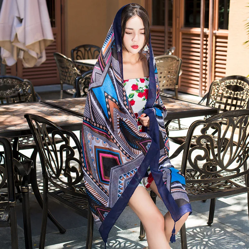 Design Brand Women Scarf Sunscreen Cotton Shawls Dual-Use Summer Autumn Long Scarves Seaside Holiday Beach Towel Beachwear Veils
