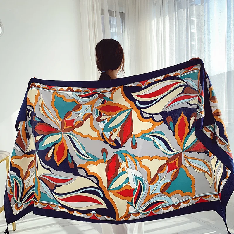 Design Brand Women Scarf Sunscreen Cotton Shawls Dual-Use Summer Autumn Long Scarves Seaside Holiday Beach Towel Beachwear Veils