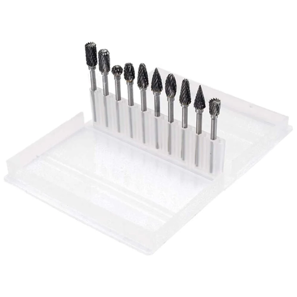 Tungsten Carbide Rotary Burr 10pcs Carving Burr Bits Double Diamond Cut Dremel Tools for Wood Stone Carving Steel Metal Working