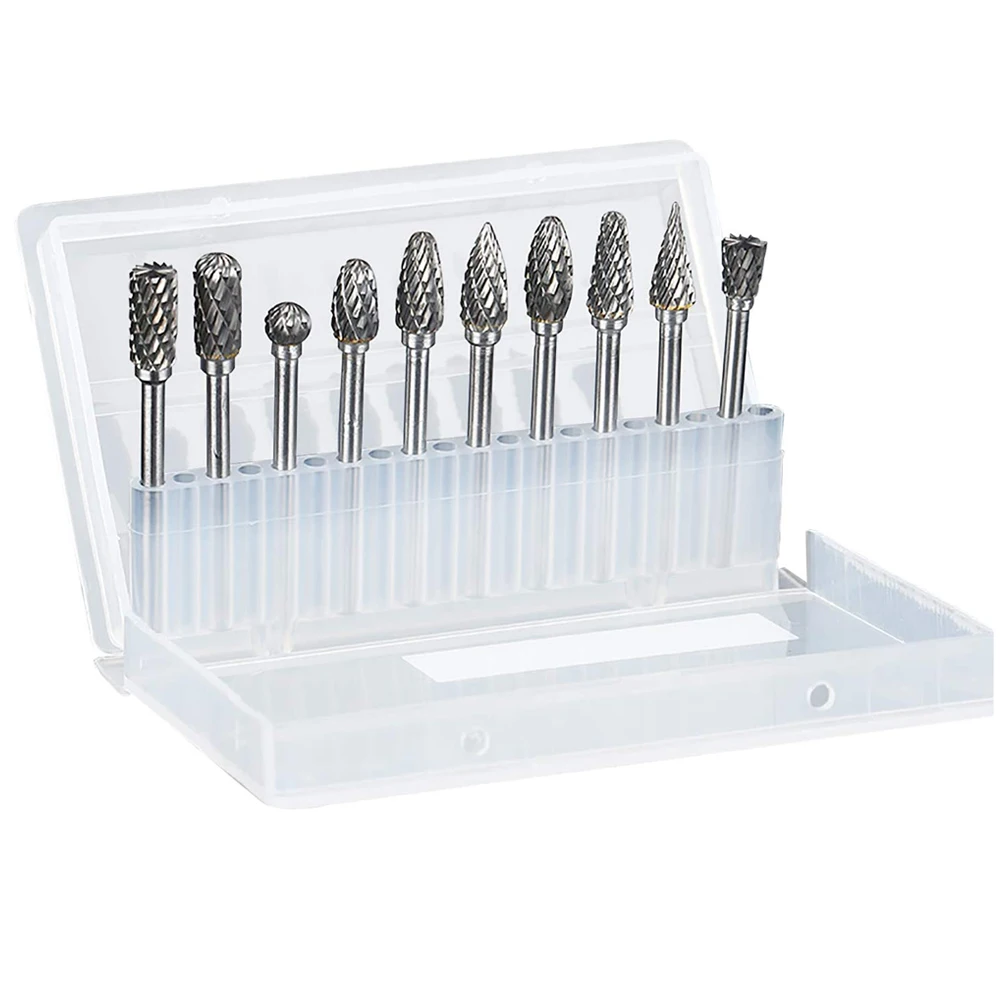 Tungsten Carbide Rotary Burr 10pcs Carving Burr Bits Double Diamond Cut Dremel Tools for Wood Stone Carving Steel Metal Working