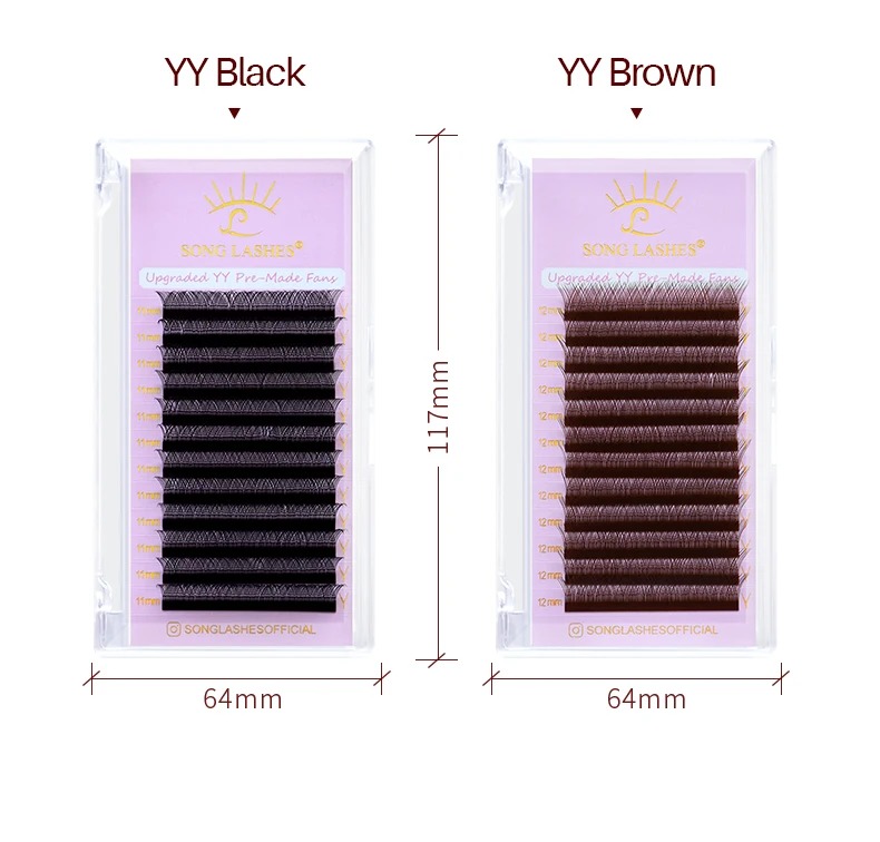 SONG LASHES New Premade Fans YY Shape Black Brown Eyelash Extension Two Tips C/D Curl High Quality Fans