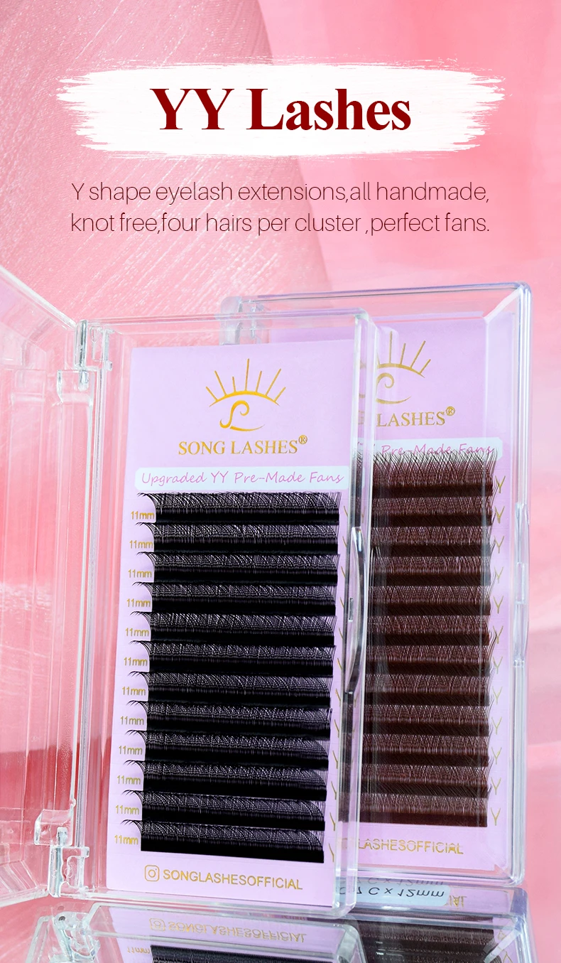 SONG LASHES New Premade Fans YY Shape Black Brown Eyelash Extension Two Tips C/D Curl High Quality Fans