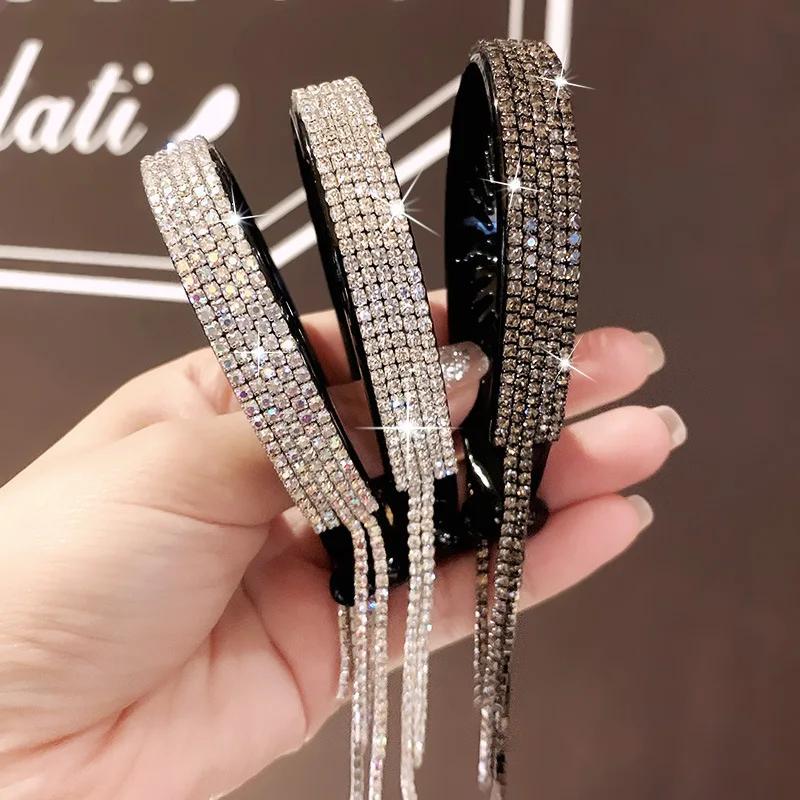 New Women Elegant Luxury Rhinestone Tassel Ponytail Hair Claws Lady Sweet Meatball Hair Clips Headband Fashion Hair Accessories