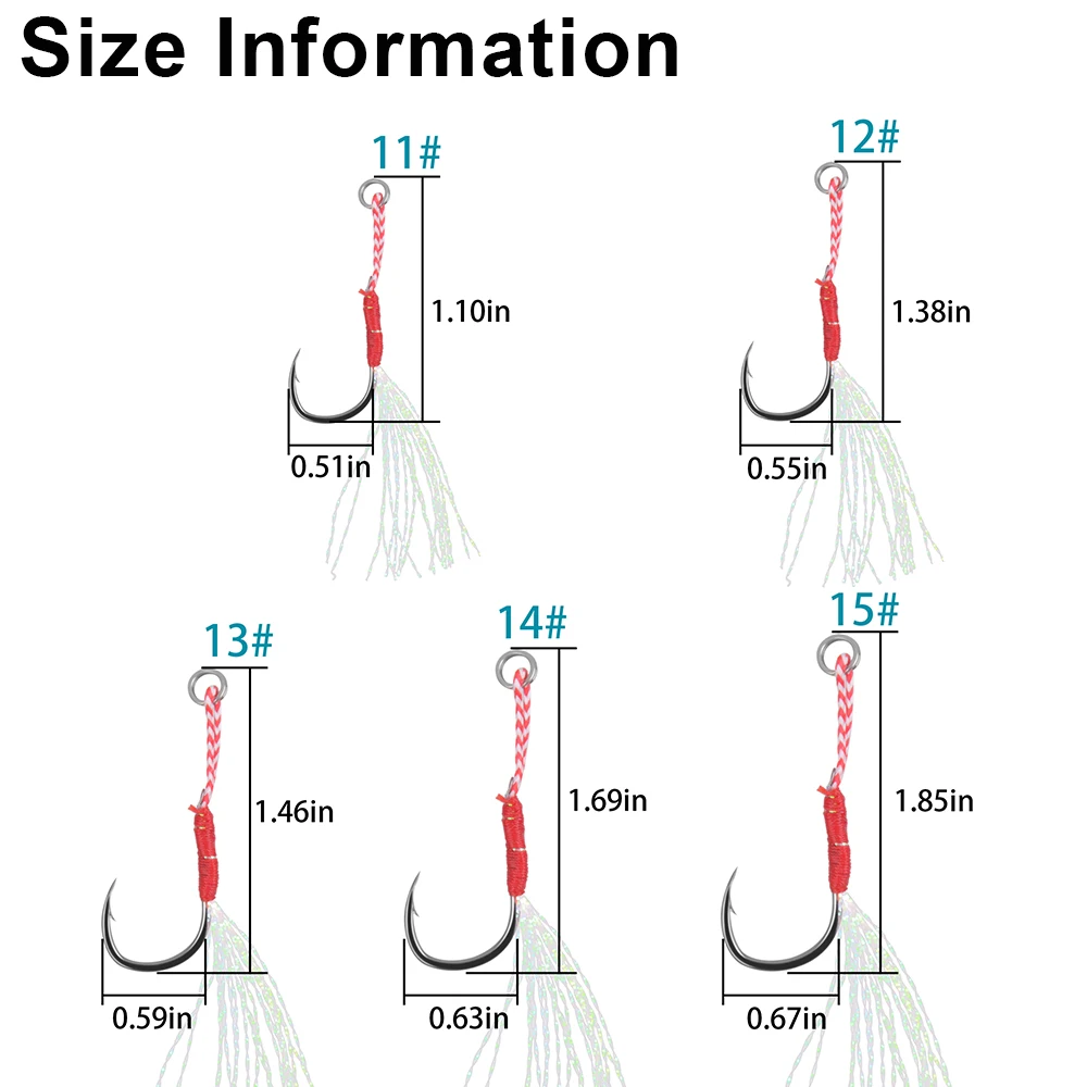 50Pcs Assist Hooks for Slow Jigging Metal Jig Barbed Hook Tying Up Fishhook With Teaser Feather Saltwater Fishing Hook Set