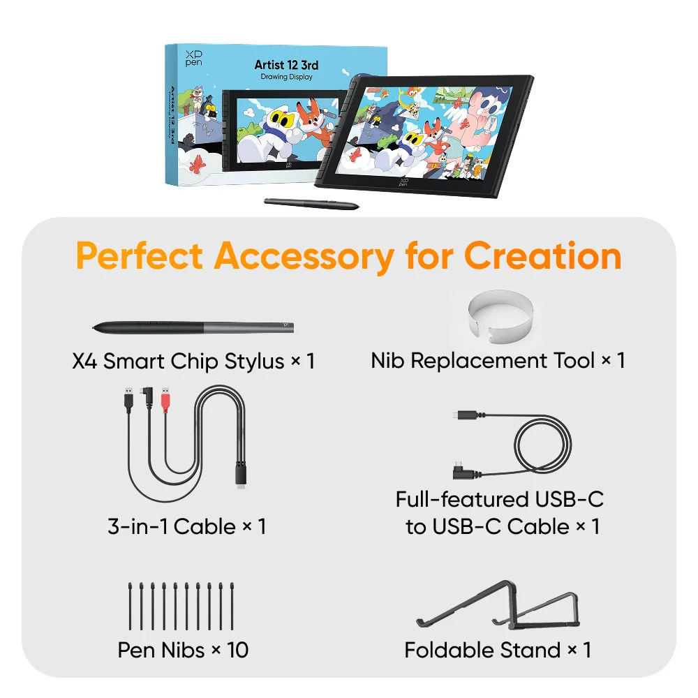 XPPen Artist 12 3rd 11.9-inch Graphics Monitor with X4 Smart Stylus 2 Dials 8 Keys Foldable Stand for Drawing Design Kids Gifts