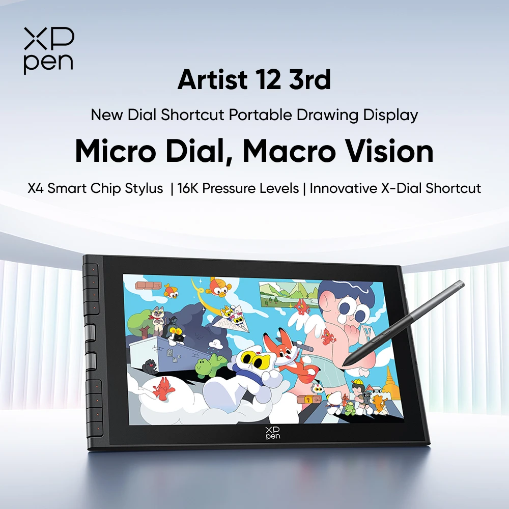 XPPen Artist 12 3rd 11.9-inch Graphics Monitor with X4 Smart Stylus 2 Dials 8 Keys Foldable Stand for Drawing Design Kids Gifts