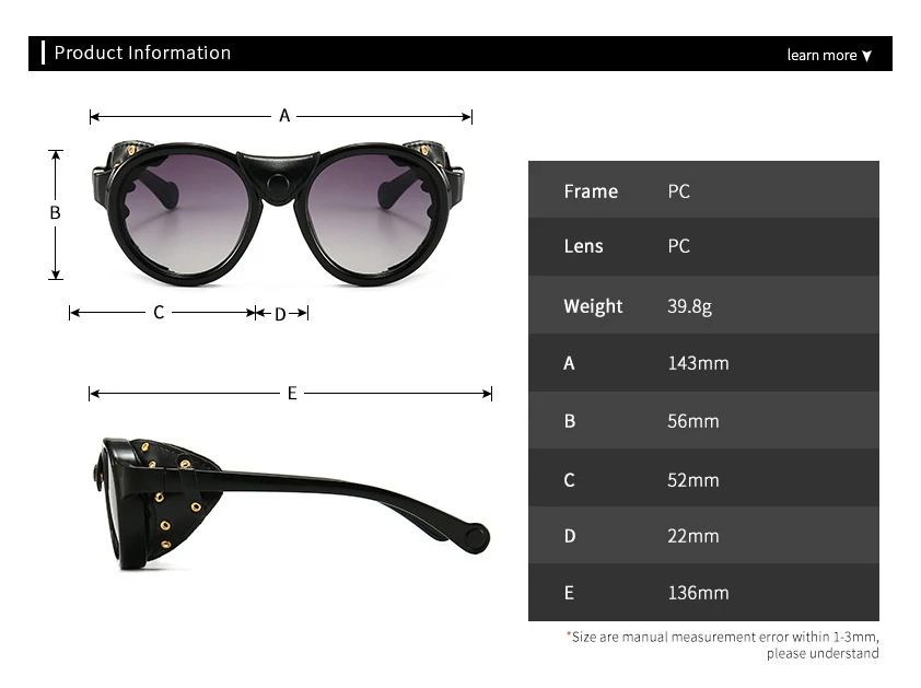 46311 Steam Punk Oval Windproof Goggle Sunglasses Vintage Men Women Shades UV400 Vintage Glasses
