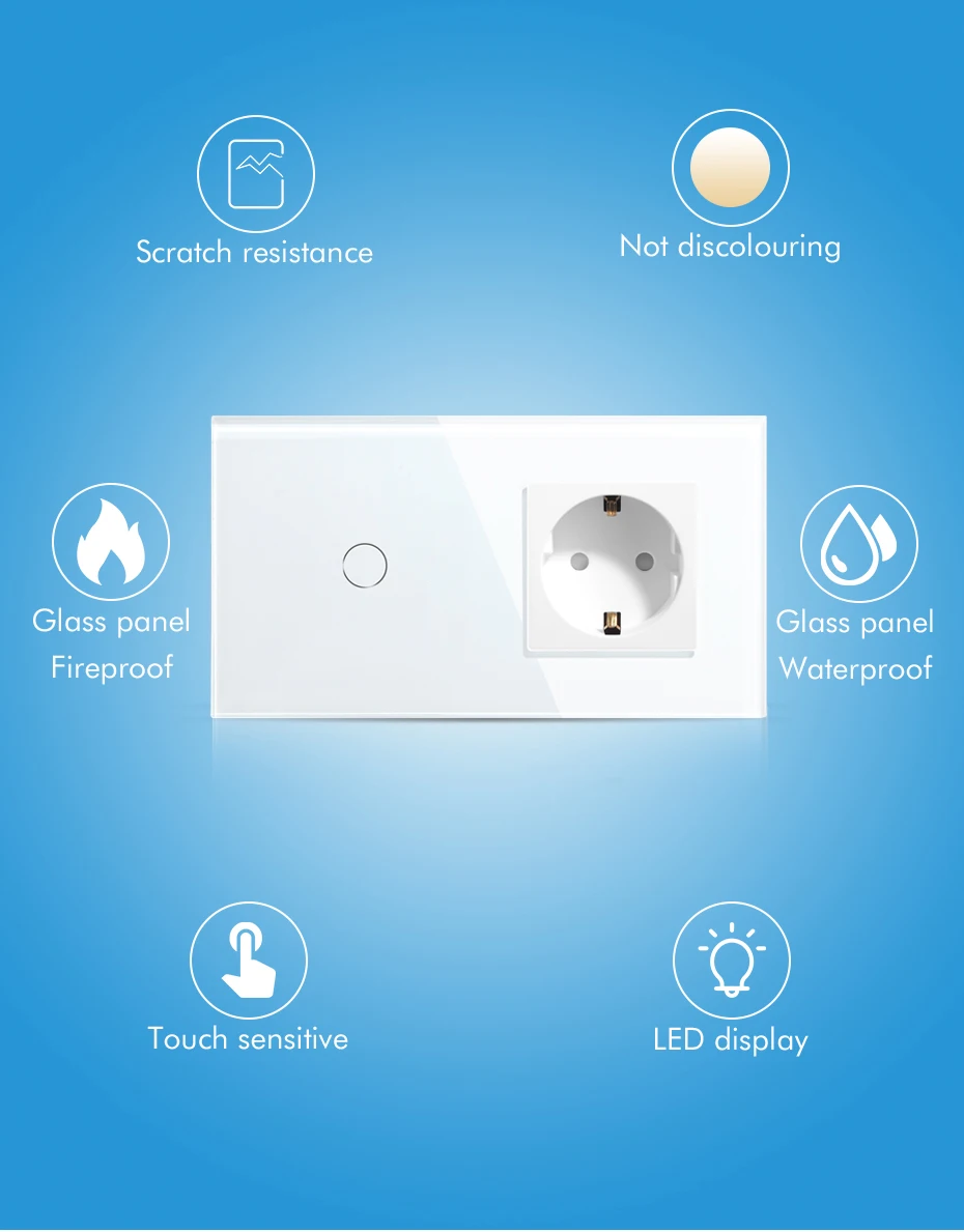 BSEED Tuya Zigbee Smart Switch 1/2/3Gang 1/2/3Way No Neutral Wall Touch Switch Smart Home Control EU Power Socket Without Wifi