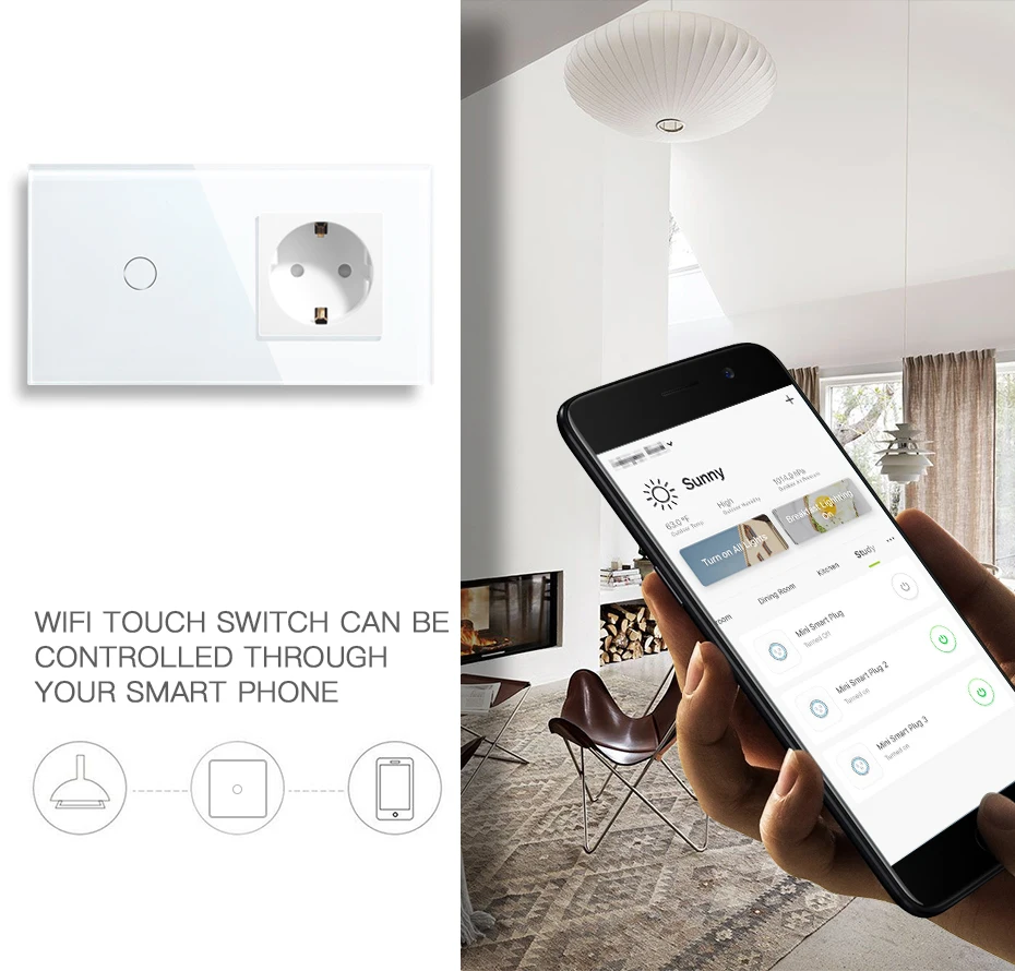 BSEED Tuya Zigbee Smart Switch 1/2/3Gang 1/2/3Way No Neutral Wall Touch Switch Smart Home Control EU Power Socket Without Wifi