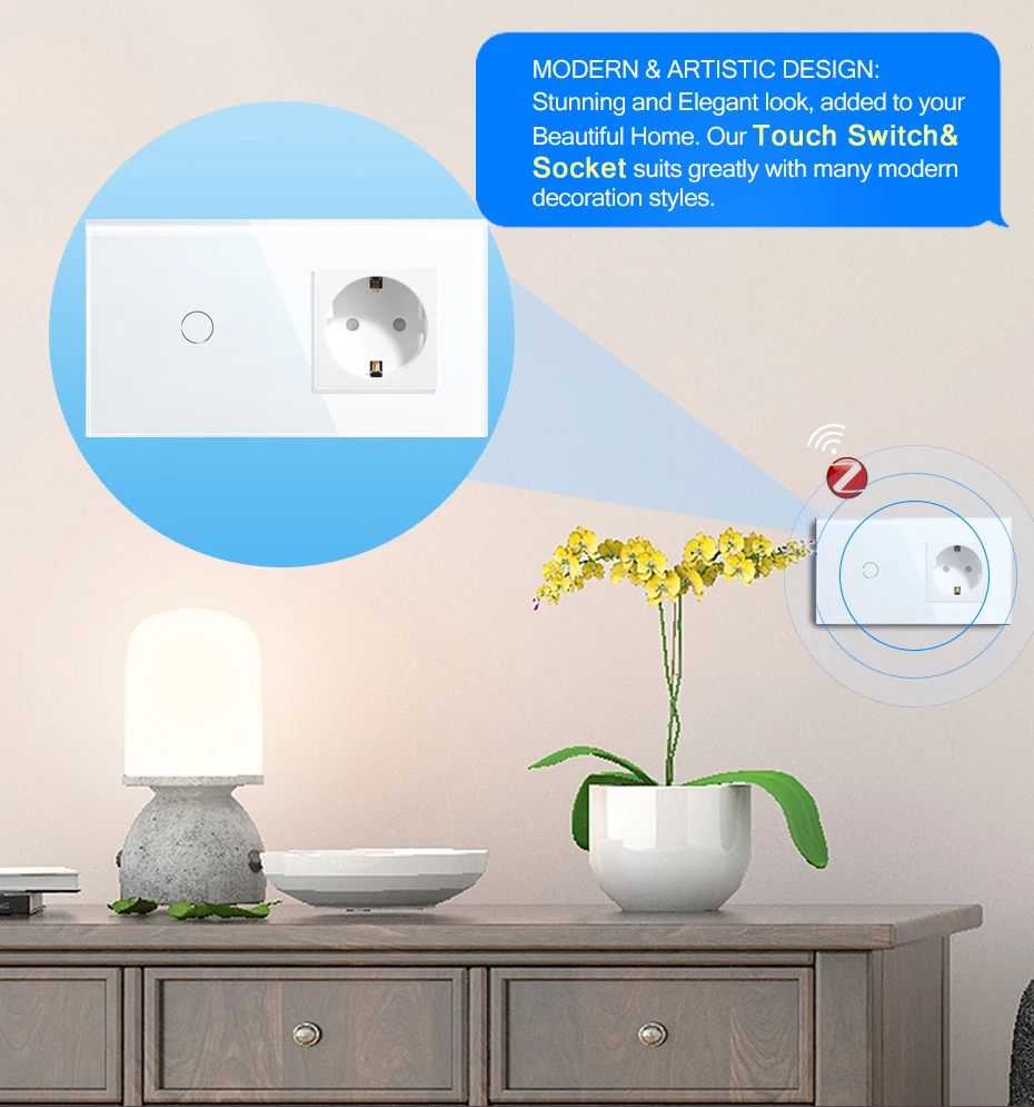 BSEED Tuya Zigbee Smart Switch 1/2/3Gang 1/2/3Way No Neutral Wall Touch Switch Smart Home Control EU Power Socket Without Wifi