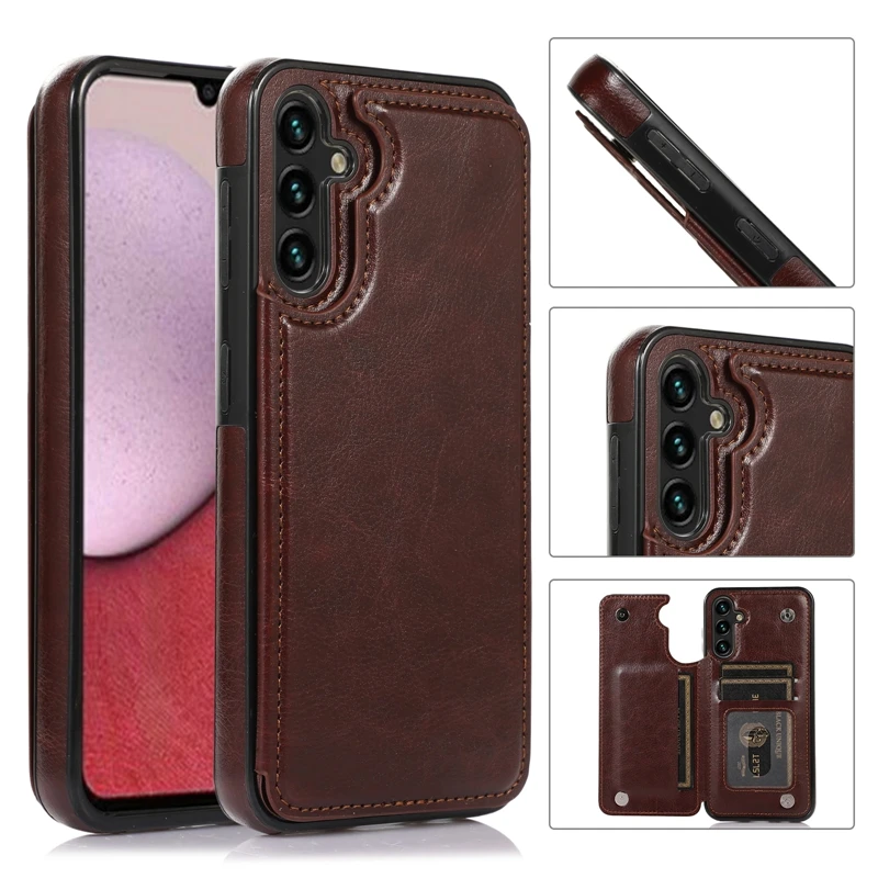 Wallet Double Button Flip Leather Case For Samsung Galaxy S25 Edge S24 Plus S23 S22 Ultra S21/S20 FE A16 A17 A26 A35 A36 A55 A56