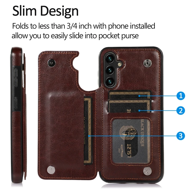 Wallet Double Button Flip Leather Case For Samsung Galaxy S25 Edge S24 Plus S23 S22 Ultra S21/S20 FE A16 A17 A26 A35 A36 A55 A56
