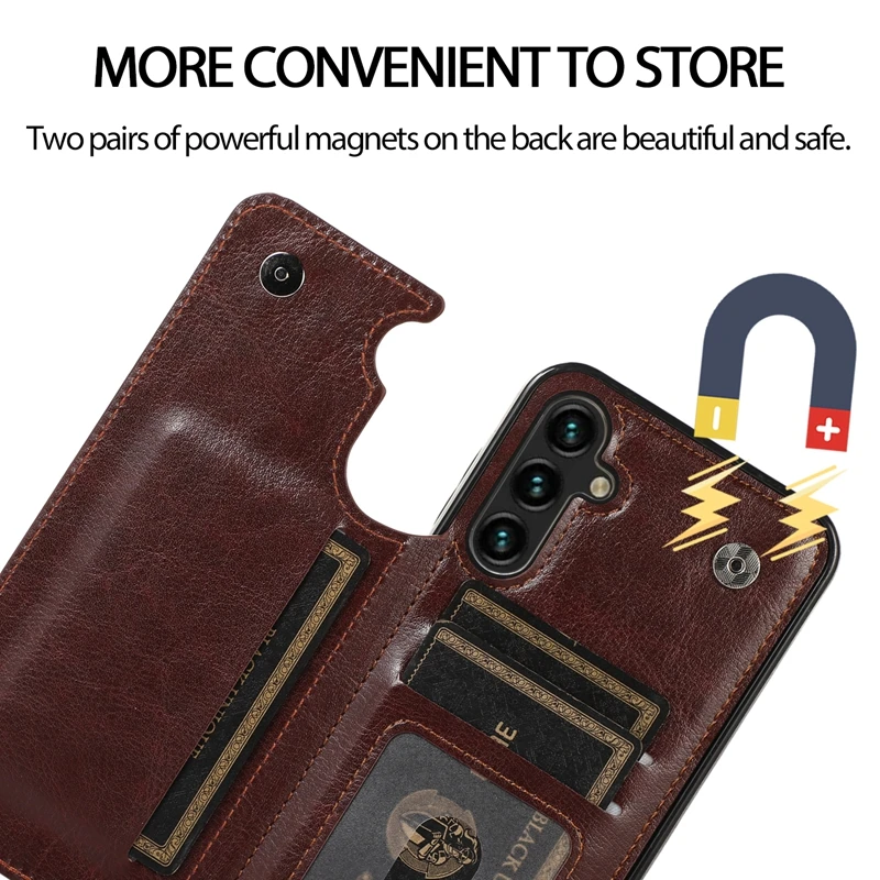 Wallet Double Button Flip Leather Case For Samsung Galaxy S25 Edge S24 Plus S23 S22 Ultra S21/S20 FE A16 A17 A26 A35 A36 A55 A56