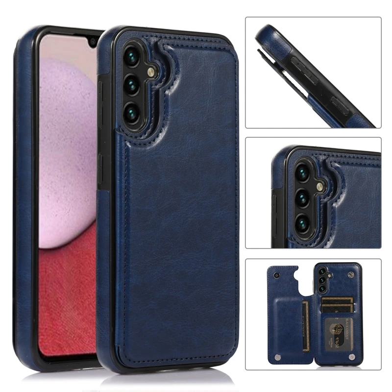 Wallet Double Button Flip Leather Case For Samsung Galaxy S25 Edge S24 Plus S23 S22 Ultra S21/S20 FE A16 A17 A26 A35 A36 A55 A56