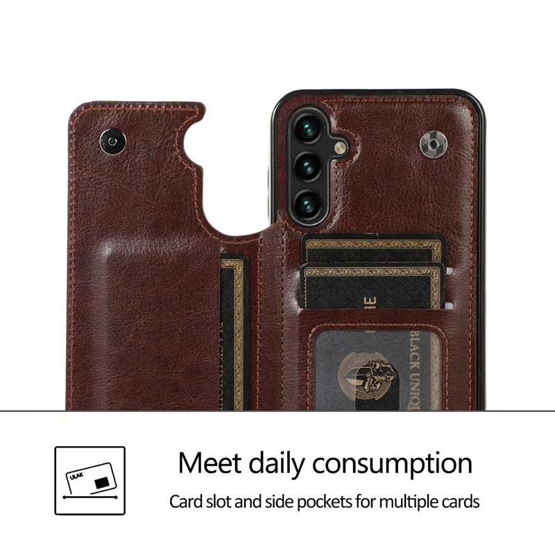 Wallet Double Button Flip Leather Case For Samsung Galaxy S25 Edge S24 Plus S23 S22 Ultra S21/S20 FE A16 A17 A26 A35 A36 A55 A56