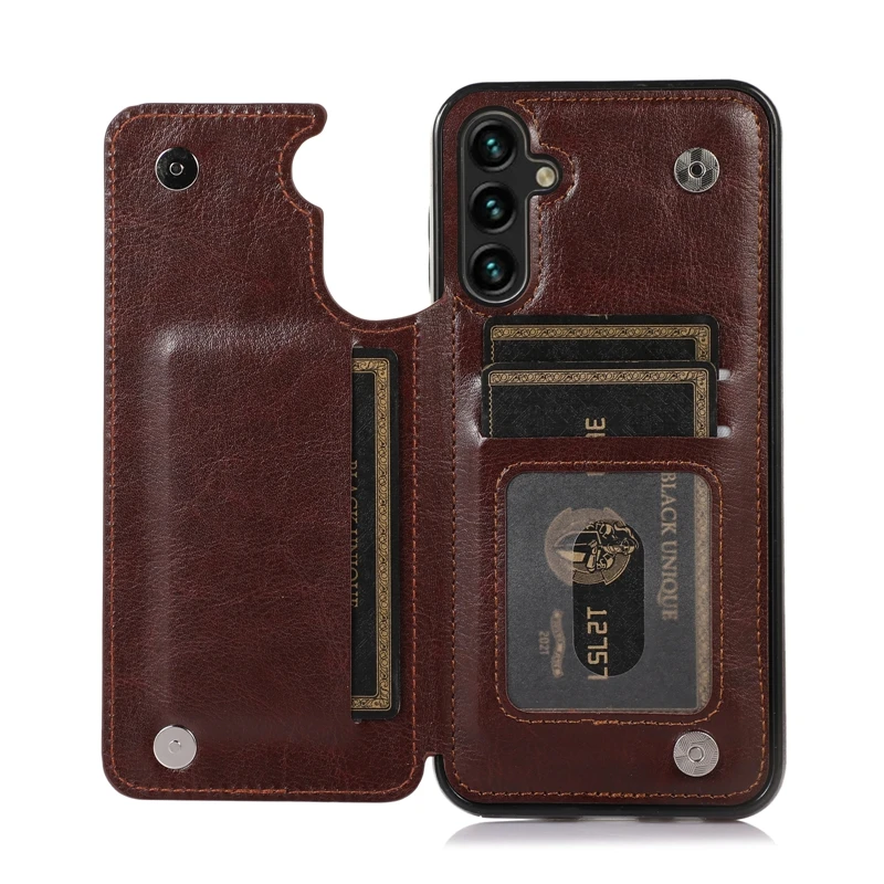 Wallet Double Button Flip Leather Case For Samsung Galaxy S25 Edge S24 Plus S23 S22 Ultra S21/S20 FE A16 A17 A26 A35 A36 A55 A56