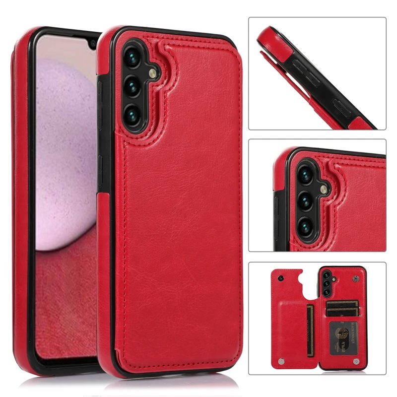 Wallet Double Button Flip Leather Case For Samsung Galaxy S25 Edge S24 Plus S23 S22 Ultra S21/S20 FE A16 A17 A26 A35 A36 A55 A56
