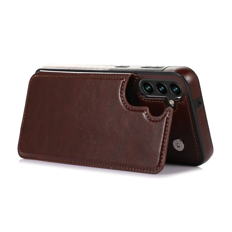 Wallet Double Button Flip Leather Case For Samsung Galaxy S25 Edge S24 Plus S23 S22 Ultra S21/S20 FE A16 A17 A26 A35 A36 A55 A56