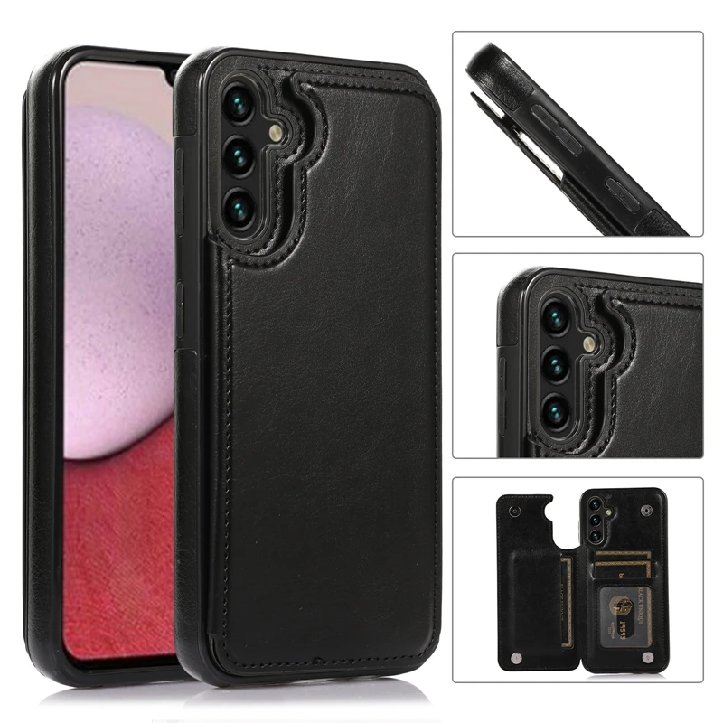 Wallet Double Button Flip Leather Case For Samsung Galaxy S25 Edge S24 Plus S23 S22 Ultra S21/S20 FE A16 A17 A26 A35 A36 A55 A56