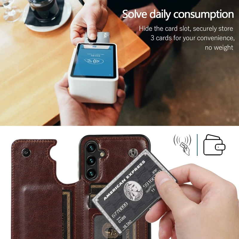 Wallet Double Button Flip Leather Case For Samsung Galaxy S25 Edge S24 Plus S23 S22 Ultra S21/S20 FE A16 A17 A26 A35 A36 A55 A56