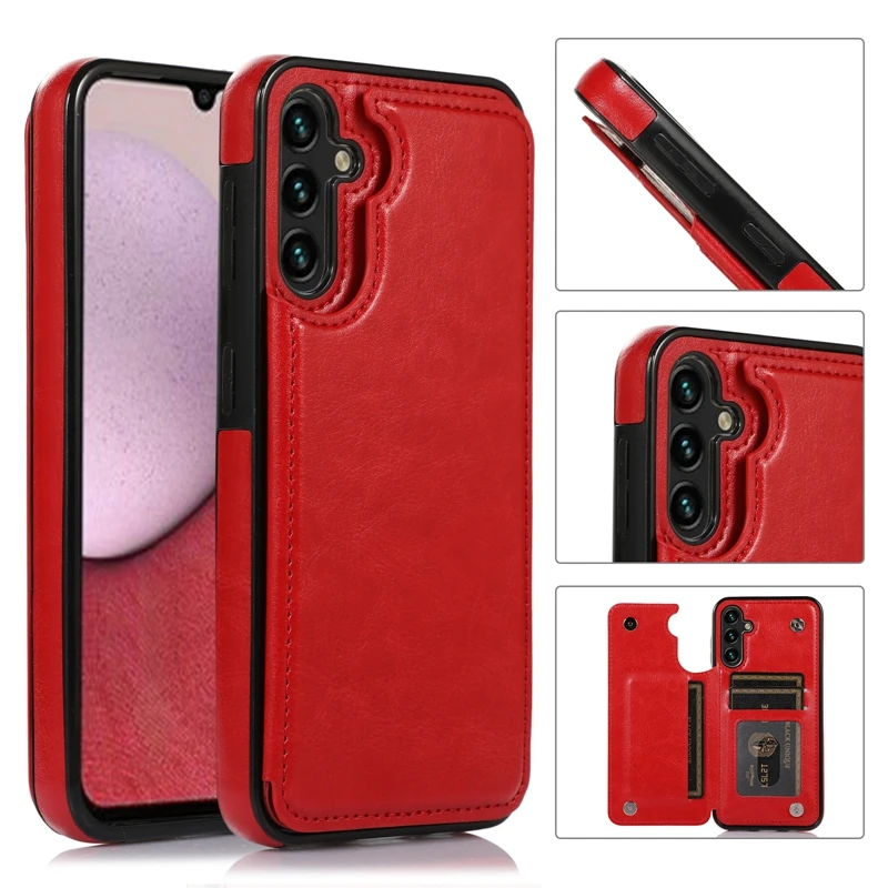 Wallet Double Button Flip Leather Case For Samsung Galaxy S25 Edge S24 Plus S23 S22 Ultra S21/S20 FE A16 A17 A26 A35 A36 A55 A56