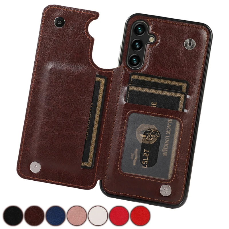 Wallet Double Button Flip Leather Case For Samsung Galaxy S25 Edge S24 Plus S23 S22 Ultra S21/S20 FE A16 A17 A26 A35 A36 A55 A56