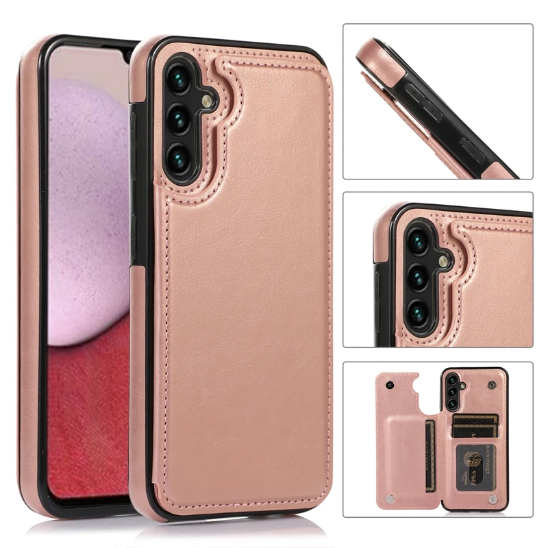 Wallet Double Button Flip Leather Case For Samsung Galaxy S25 Edge S24 Plus S23 S22 Ultra S21/S20 FE A16 A17 A26 A35 A36 A55 A56