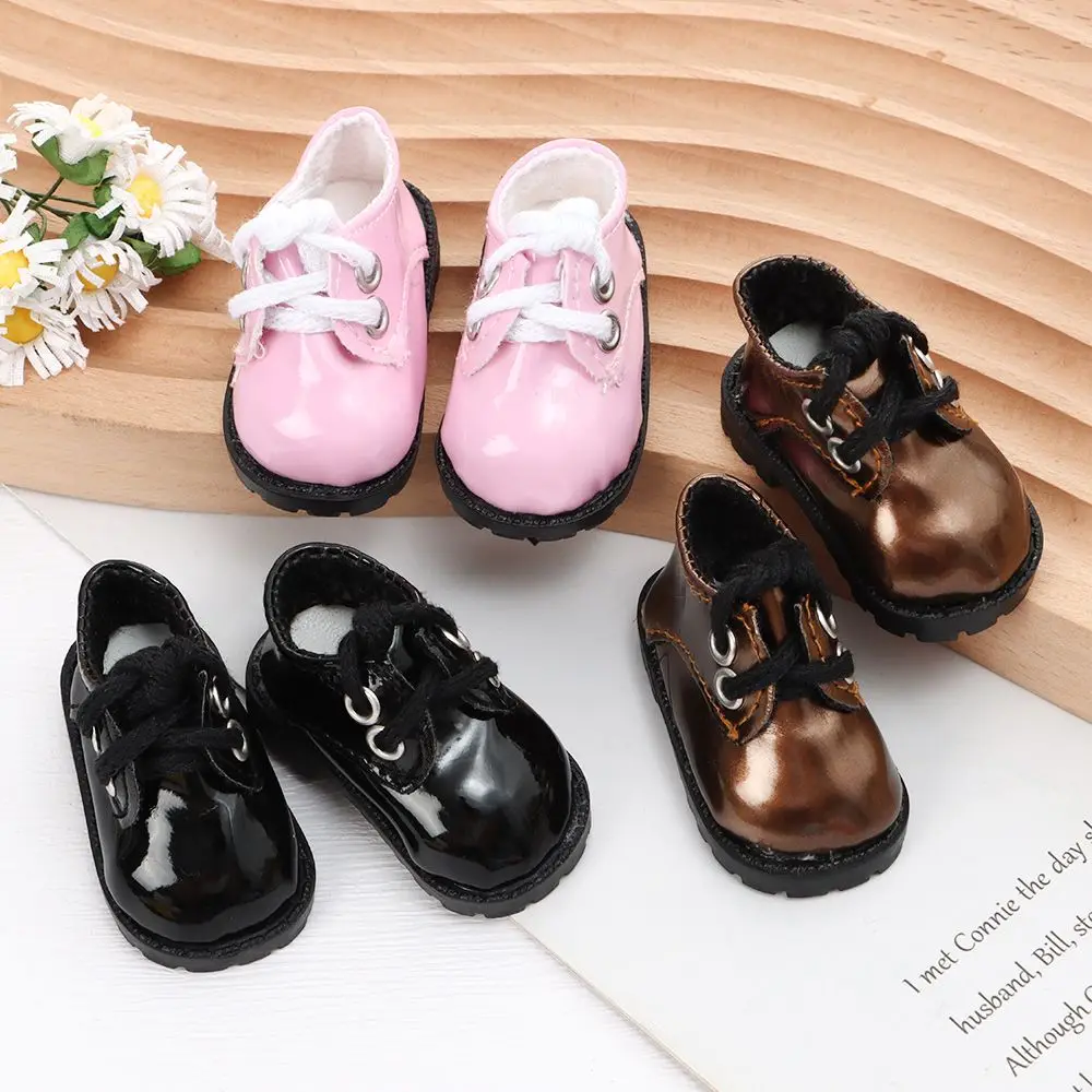 5.5cm Doll Toy Bright Leather Shoes for 1/6 Doll Toys Accessories Handmade Cute Doll Bandage Shoes Girls Gifts Doll Accessories