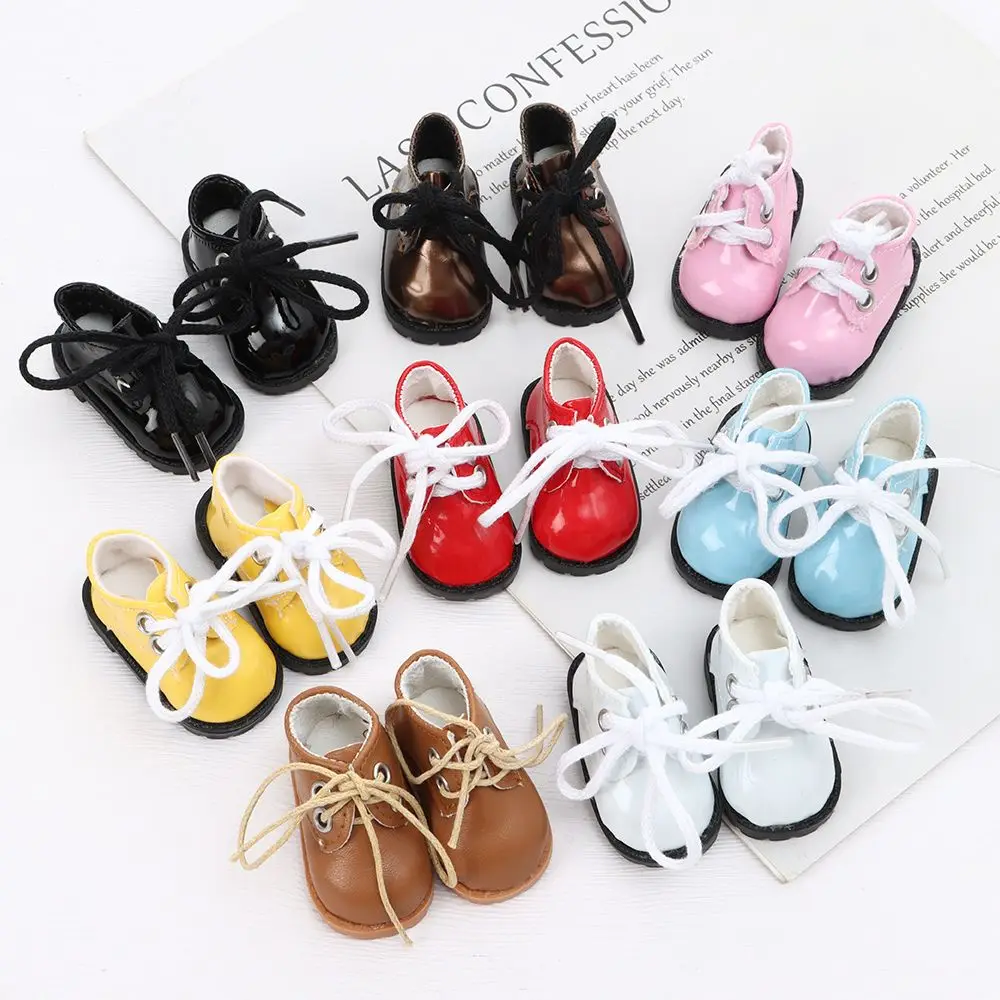 5.5cm Doll Toy Bright Leather Shoes for 1/6 Doll Toys Accessories Handmade Cute Doll Bandage Shoes Girls Gifts Doll Accessories