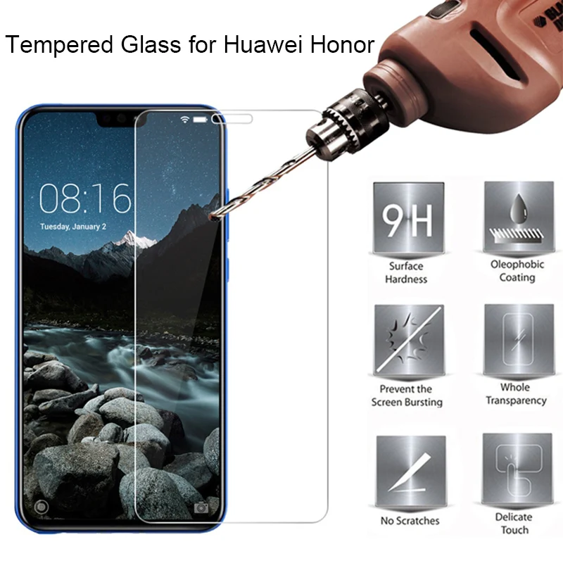 2pcs! Tempered Glass Toughed 9H HD Screen Protector for Honor 10 9 Lite Note 10 8 Protective Glass on Huawei Honor Play View 10