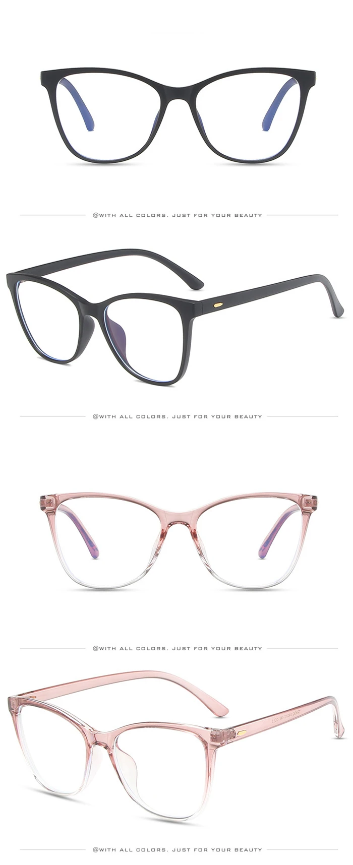Rice Nail Frame Anti Blue Light Cat Eye Prescription Glasses For The Nearsighted TR90 Optical Spectacles 0 -0.5 -0.75 To -6.0