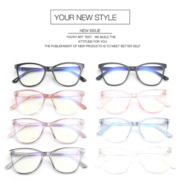 Rice Nail Frame Anti Blue Light Cat Eye Prescription Glasses For The Nearsighted TR90 Optical Spectacles 0 -0.5 -0.75 To -6.0