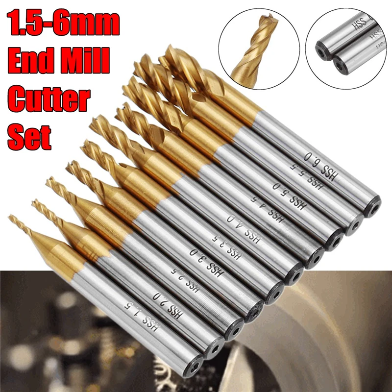 4 Flutes Milling Cutters HSS Titanium End Mill Set 6/10Pcs 1.5-6mm 6mm Shank CNC Router Bit For Wood Metal Steel Milling