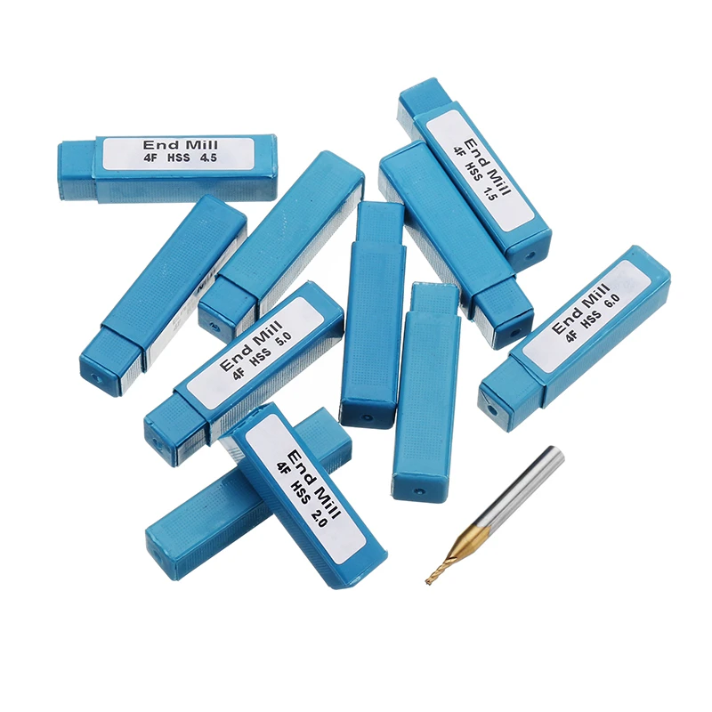4 Flutes Milling Cutters HSS Titanium End Mill Set 6/10Pcs 1.5-6mm 6mm Shank CNC Router Bit For Wood Metal Steel Milling