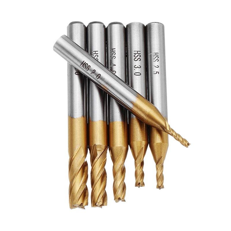 4 Flutes Milling Cutters HSS Titanium End Mill Set 6/10Pcs 1.5-6mm 6mm Shank CNC Router Bit For Wood Metal Steel Milling