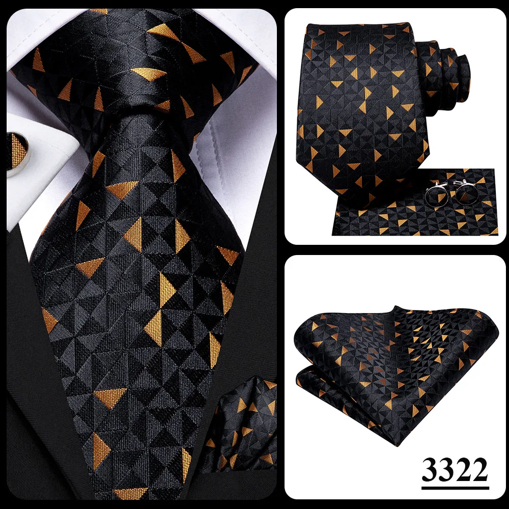 Hi-Tie Black Gold Orange Dot Paisley Wedding Tie For Men Handky Cufflink Fashion Design Tie For Men Business Party Dropship
