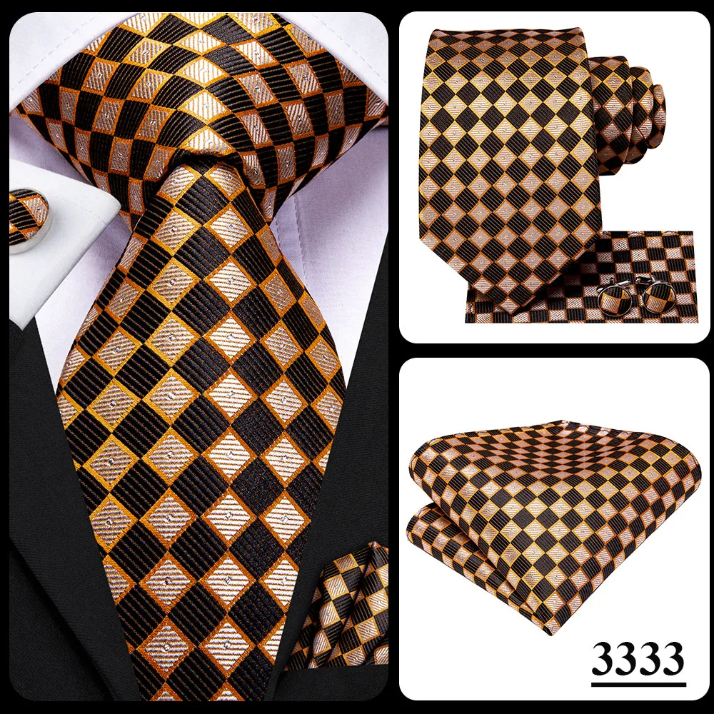Hi-Tie Black Gold Orange Dot Paisley Wedding Tie For Men Handky Cufflink Fashion Design Tie For Men Business Party Dropship