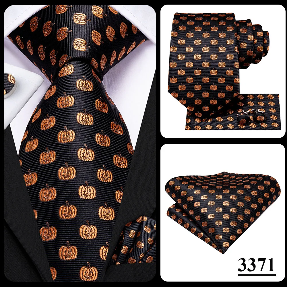Hi-Tie Black Gold Orange Dot Paisley Wedding Tie For Men Handky Cufflink Fashion Design Tie For Men Business Party Dropship