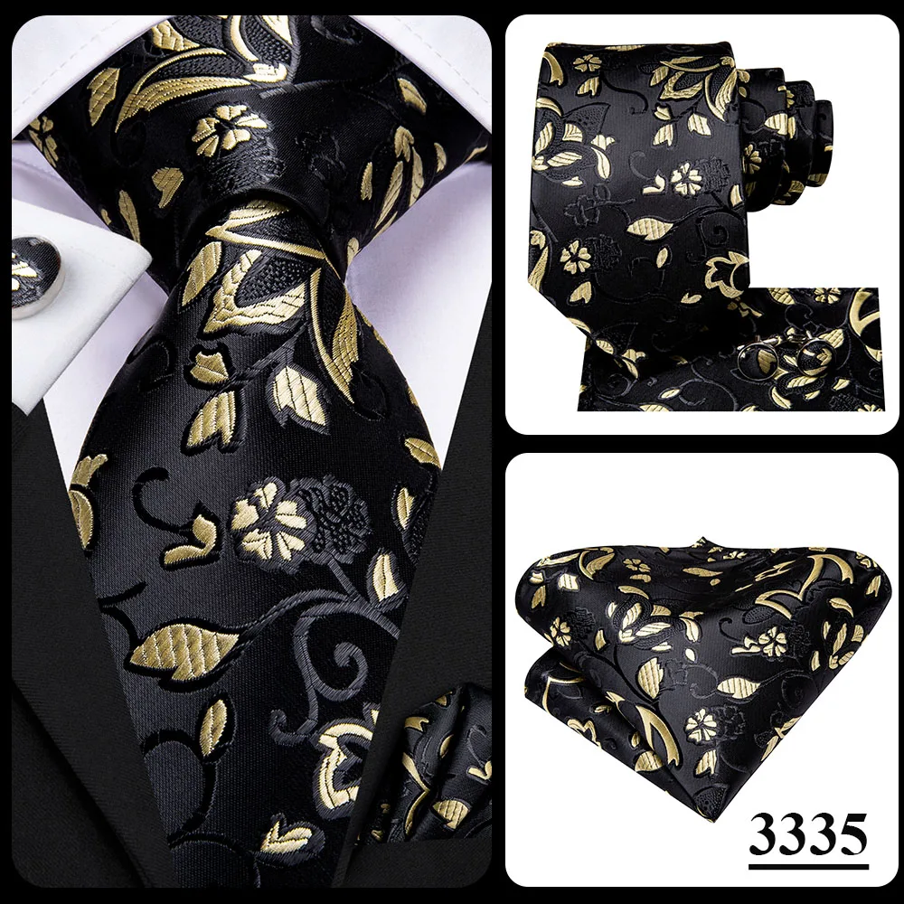 Hi-Tie Black Gold Orange Dot Paisley Wedding Tie For Men Handky Cufflink Fashion Design Tie For Men Business Party Dropship