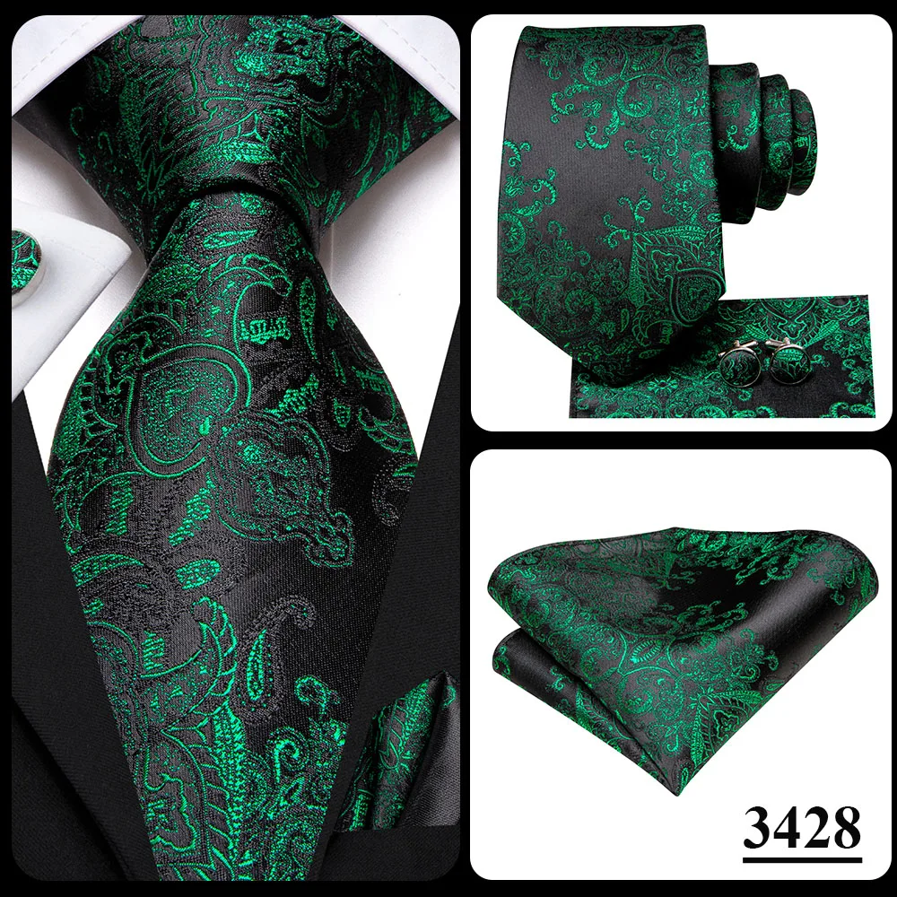 Hi-Tie Black Gold Orange Dot Paisley Wedding Tie For Men Handky Cufflink Fashion Design Tie For Men Business Party Dropship