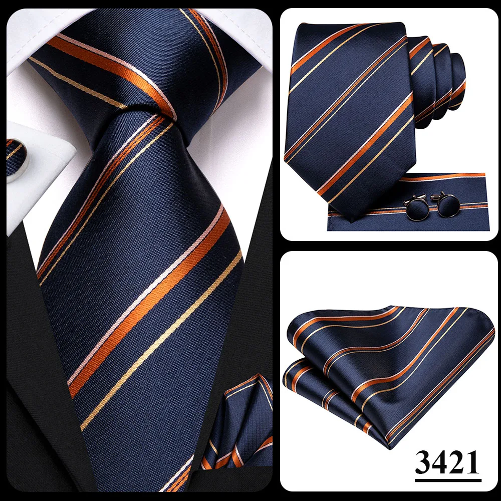 Hi-Tie Black Gold Orange Dot Paisley Wedding Tie For Men Handky Cufflink Fashion Design Tie For Men Business Party Dropship