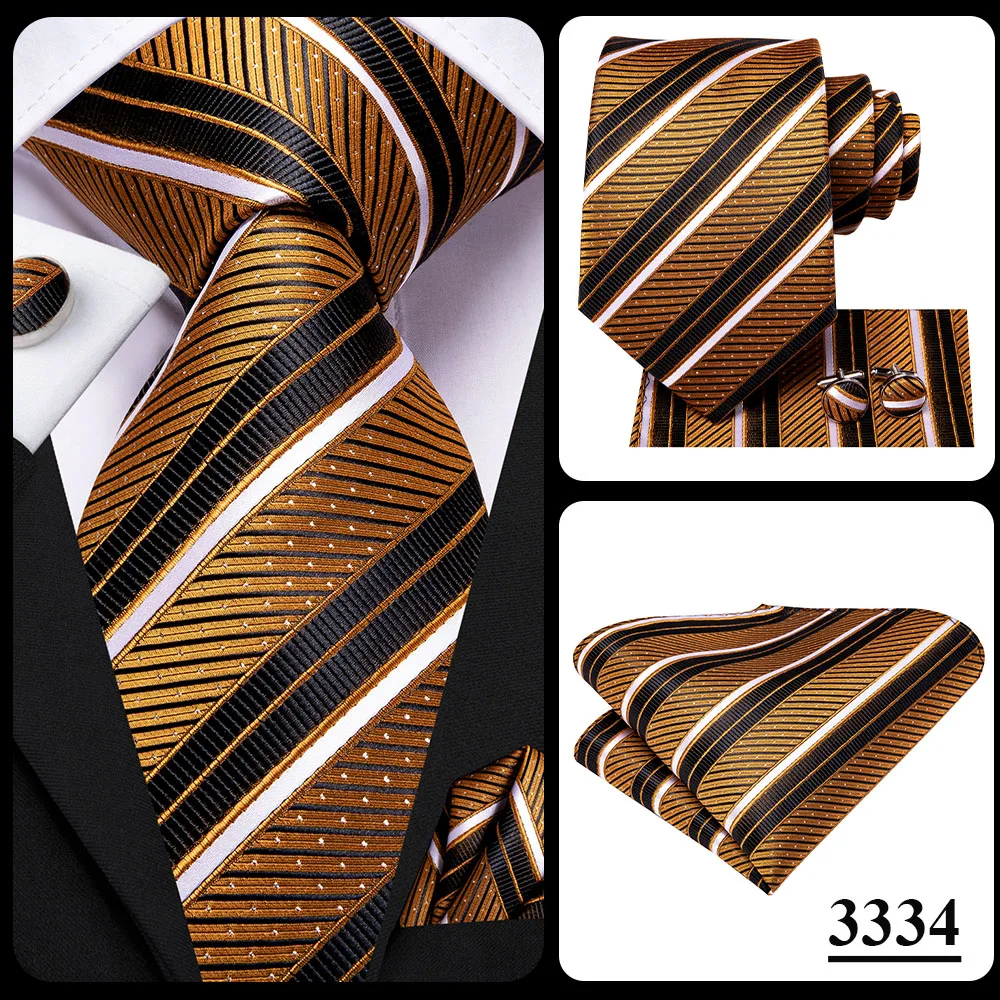 Hi-Tie Black Gold Orange Dot Paisley Wedding Tie For Men Handky Cufflink Fashion Design Tie For Men Business Party Dropship
