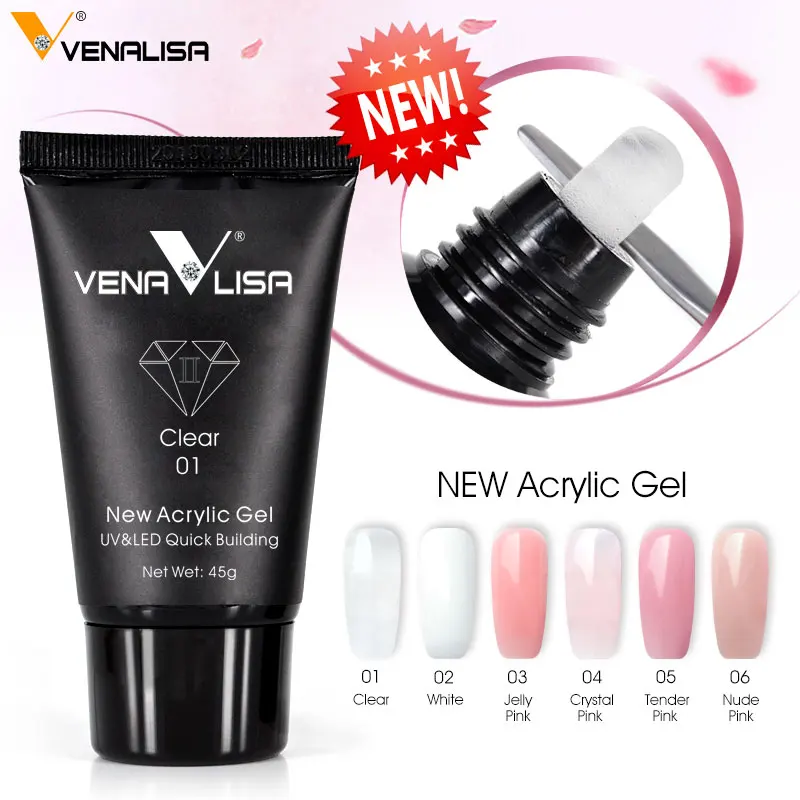 VENALISA Acrylic Gel 45g Jelly Pink Poly Nail Gel Nail Manicure Semi Permanent Extension Soak Off UV Constructin Gel French Gel