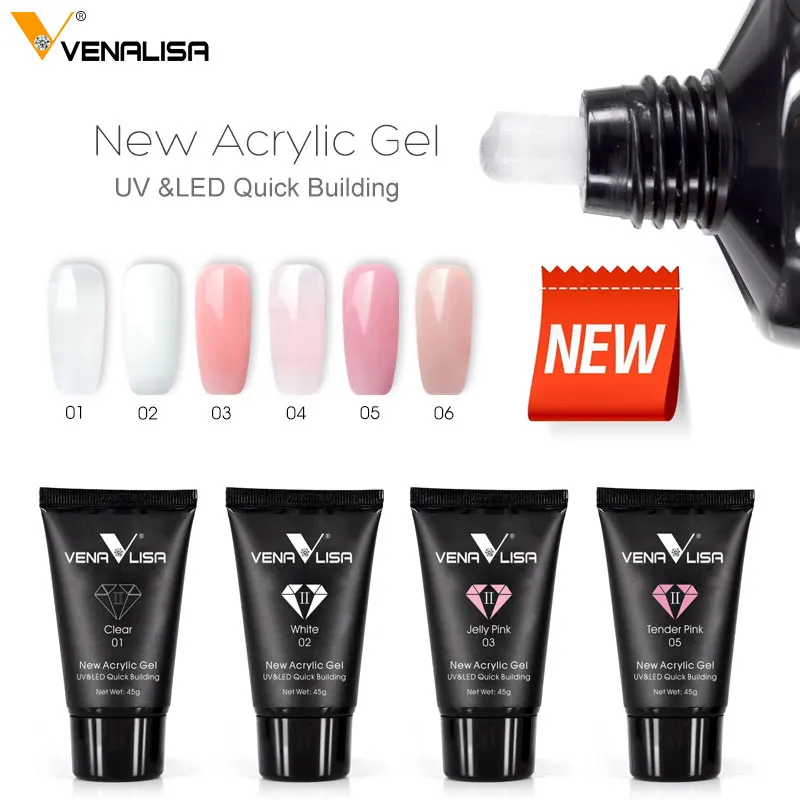 VENALISA Acrylic Gel 45g Jelly Pink Poly Nail Gel Nail Manicure Semi Permanent Extension Soak Off UV Constructin Gel French Gel