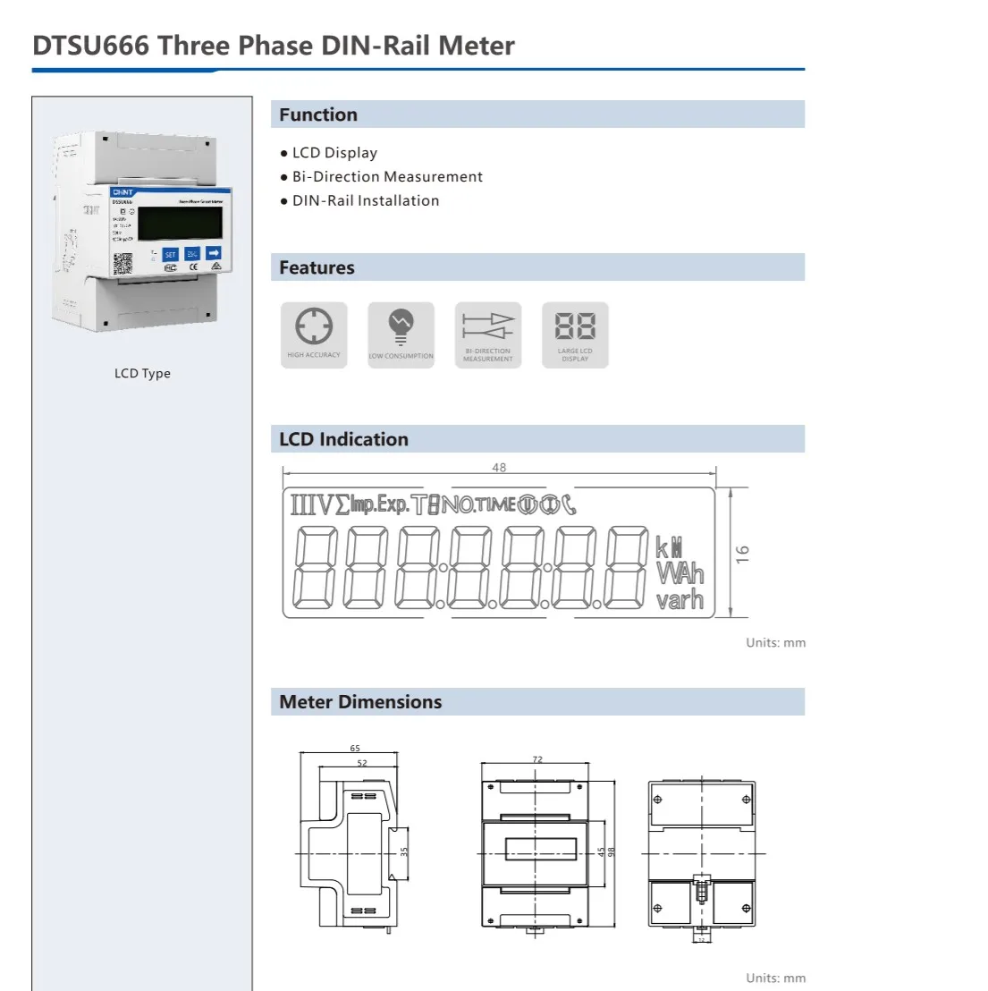 CHINT DDSU666 DTSU666 Multifunction Power Meter Programable V,A,W,KWH,VAR, MODBUS RS485 Electric Energy Meter Solar PV inverter
