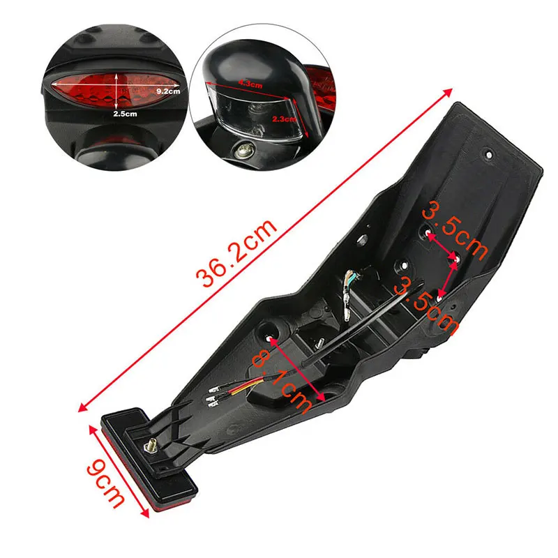 ABS Plastic Universal Motorcycle Rear Fender Mudguard LED Brake Tail Light